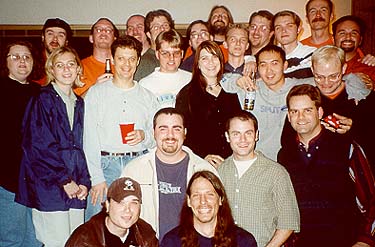 Some members of the crew of "Olive, the Other Reindeer," at the viewing party, December 17, 1999.